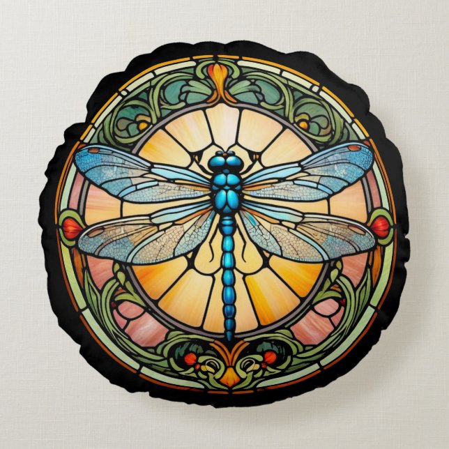Jugendstil Glasfjäril Rund Kudde (Framsidan)