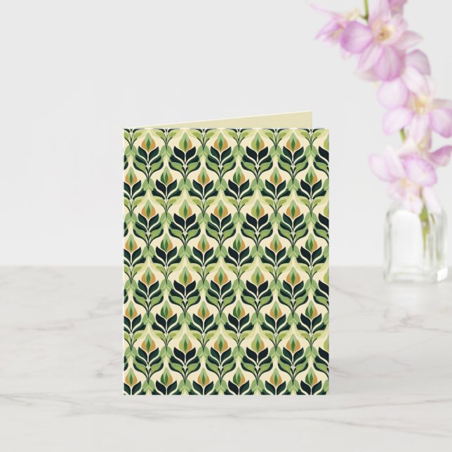 Jugendstil Gröna blad Botanisk Välkomstkort Kort (Orkide)