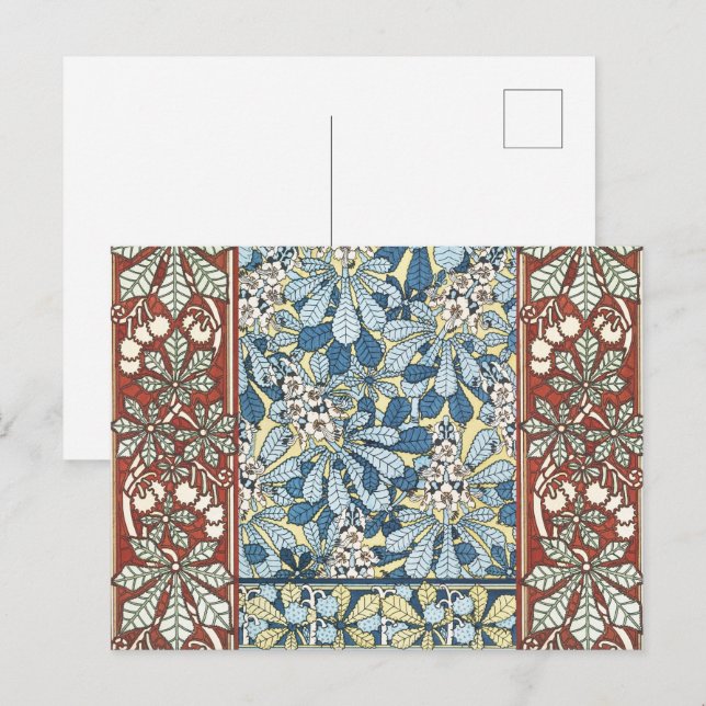 Jugendstil Klassiskt Bröstnöt Blommönster Vykort (Fram/baksida)