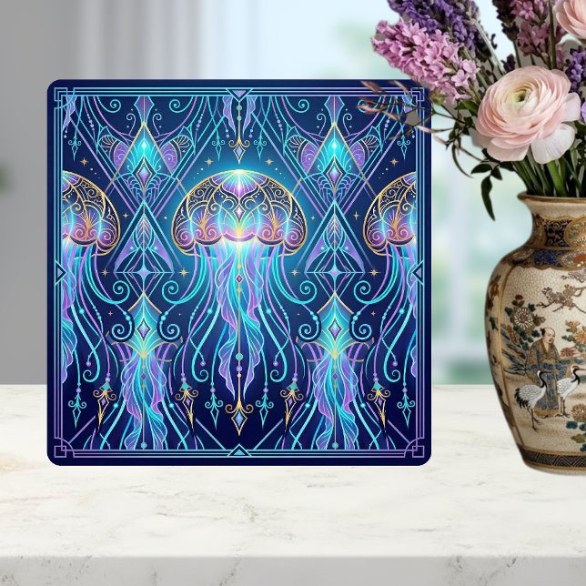 Jugendstil Maneter Kosmiskt Havsmönster Lila Kakelplatta (Skapare uppladdad)