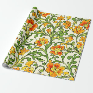 Jugendstil orange och gul blomsterdekor presentpapper