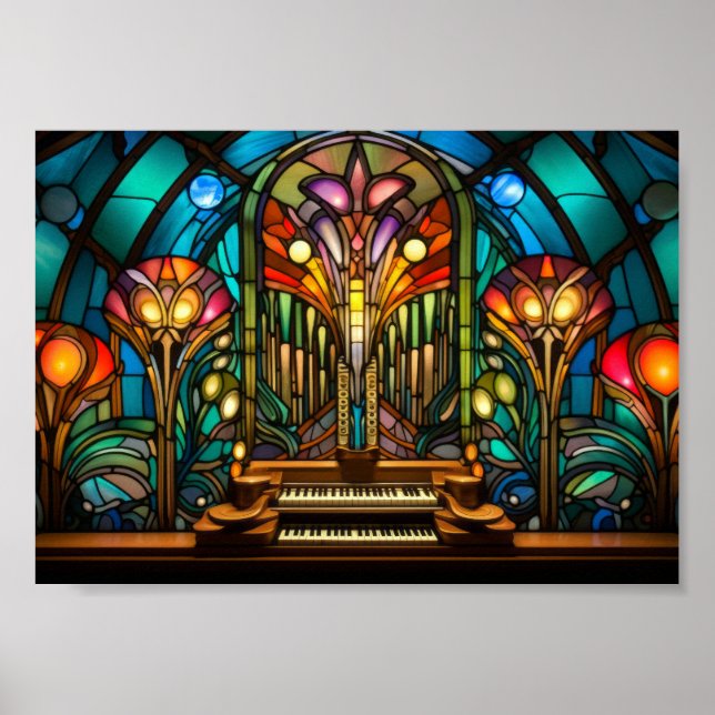 Jugendstil piporgel glasmålning design poster (Framsidan)