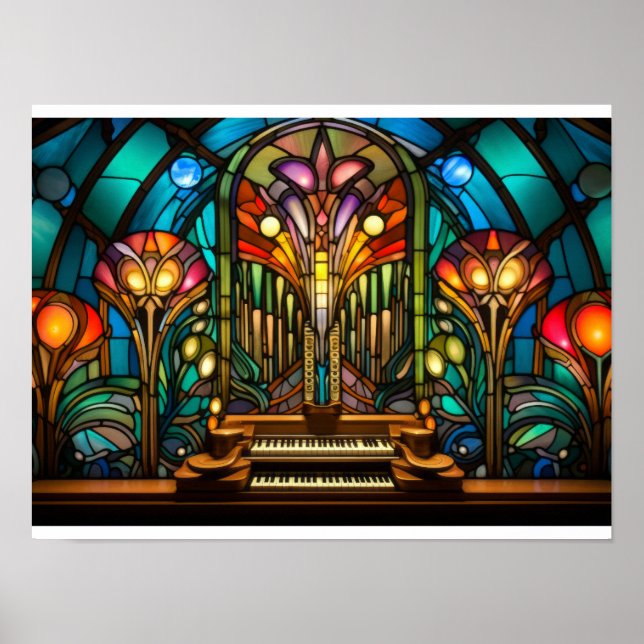 Jugendstil piporgel glasmålning design poster (Framsidan)
