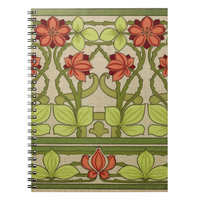 Jugendstil Sagegrönt Blommigt Mönster Anteckningsbok (Framsidan)