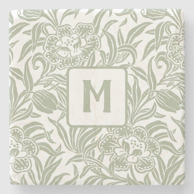 Jugendstil Vintage Botanisk Blommönster  Stenunderlägg (Framsidan)