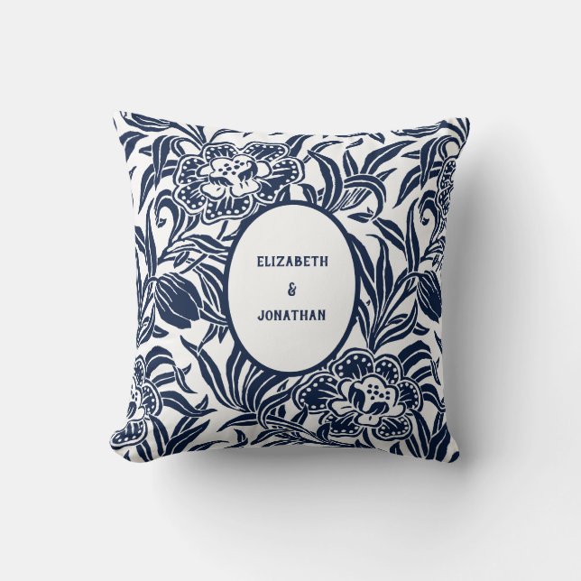 Jugendstil Vintage Botaniskt Blommönster Kudde (Framsida)