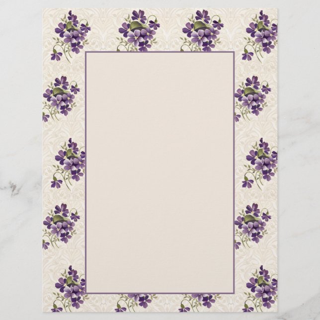 Jugendstil Violett Blommig Mönster Brevhuvud (Framsida)