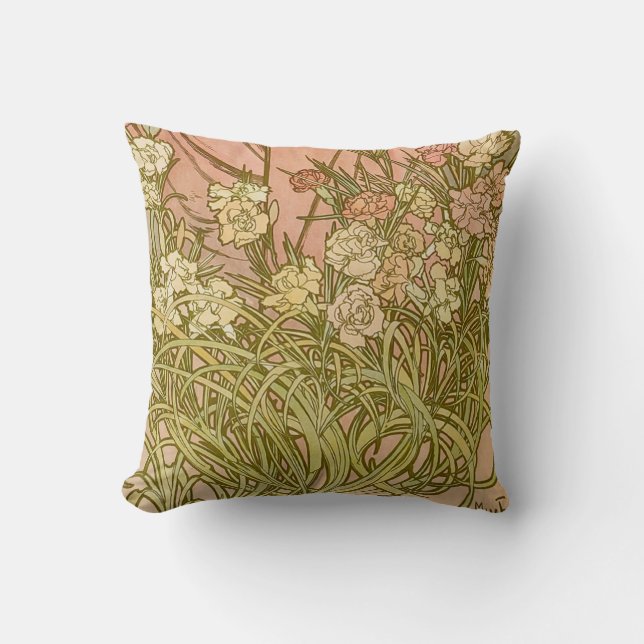 Jugendstilen Alfonse Mucha Blommor nejlikor blommo Kudde (Framsida)