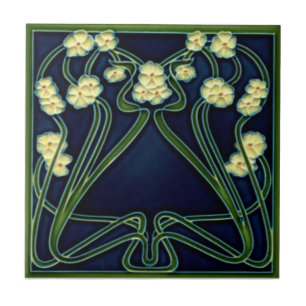 Jugendstill Art nouveau Blommigt Repro Antique Kakelplatta