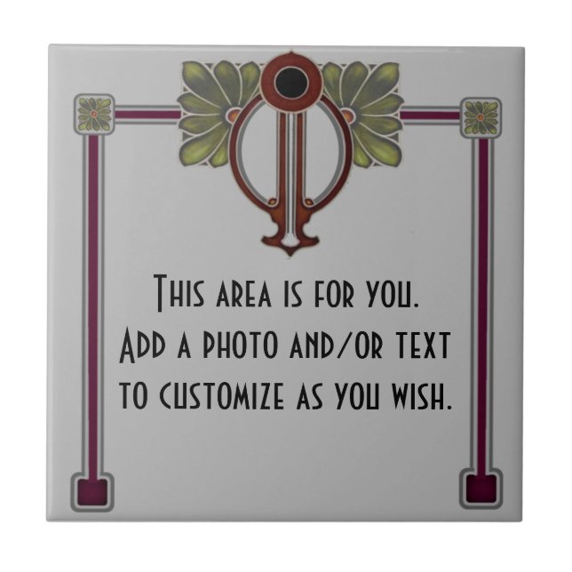 Jugendstill Art nouveau/Deco c1900 Repro Grått Bur Kakelplatta (Framsidan)