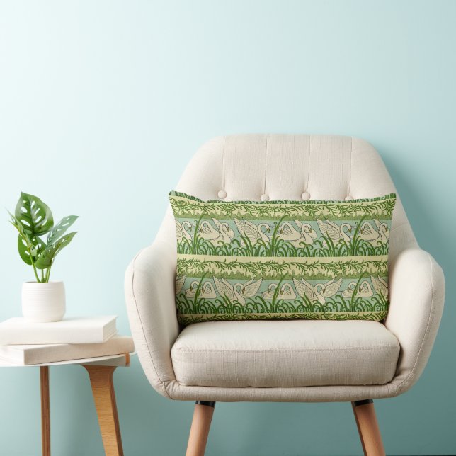 Jugendstilsvämmotiv – Vintage botanisk svan  Lumbarkudde (Stol)
