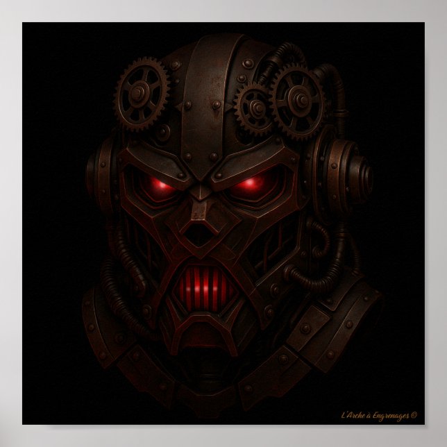 Juggernaut Mask – Dark Steampunk Art Poster (Framsidan)