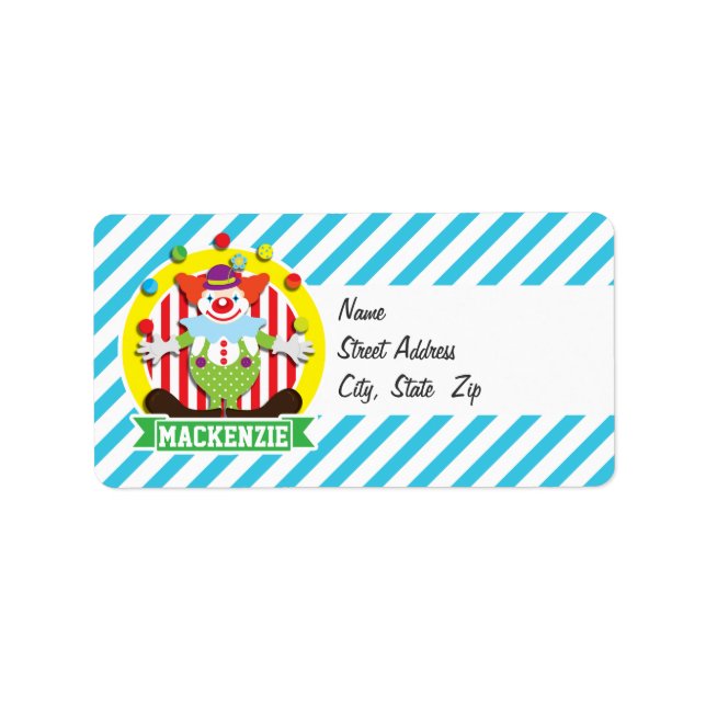 Juggling Big Top Circus Clown; Blue Rand Adressetikett (Framsidan)