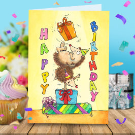 Juggling Birthday Hedgehogs Hälsning Tack Kort