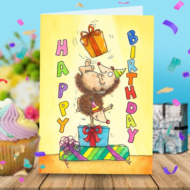 Juggling Birthday Hedgehogs Hälsning Tack Kort (Skapare uppladdad)