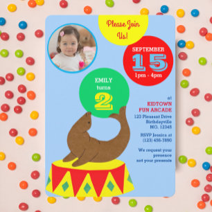 Juggling Circus Seal Kids Photo Birthday Inbjudningar