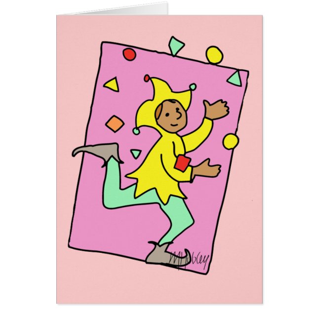 Juggling Jester Tecknad Cute Child Illustration Hälsningskort (Framsidan)
