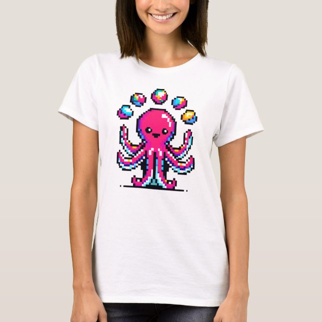 Juggling Octopus - Ljuny Pixel Art Circus Design T Shirt (Framsida)