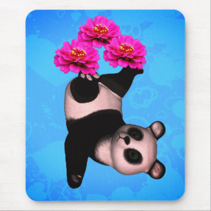 Juggling Panda Bear och Rosa Zinnia Flowers Musmatta