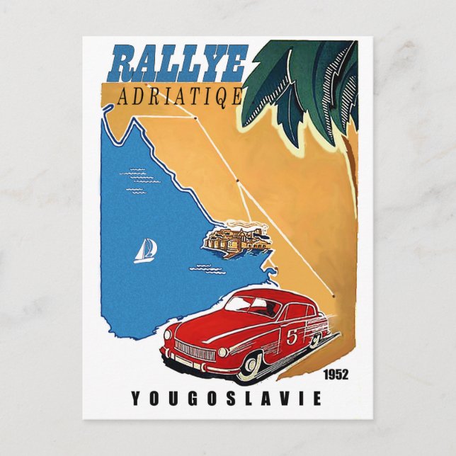 Jugoslavien, Adriatiska havet, klassisk bil, vinta Vykort (Framsida)