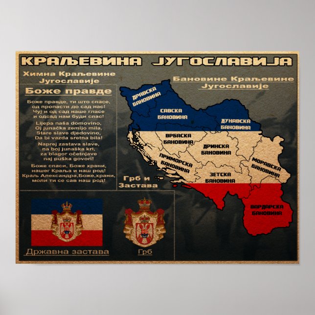 Jugoslavien Flagga Karta Poster (Framsidan)