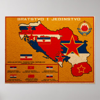 Jugoslavien Flagga Karta Poster