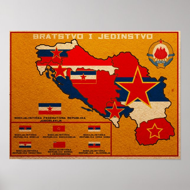 Jugoslavien Flagga Karta Poster (Framsidan)