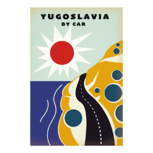 Jugoslavien med bil vintage resaffisch fototryck