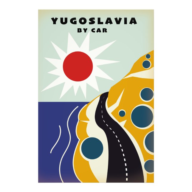 Jugoslavien med bil vintage resaffisch fototryck (Framsidan)