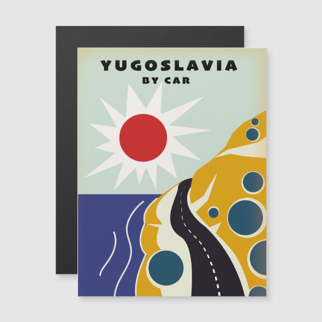 Jugoslavien med bil vintage resaffisch Magnet (Fram/baksida)