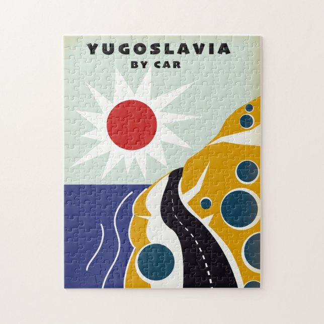 Jugoslavien med bil vintage resaffisch pussel (Vertikal)