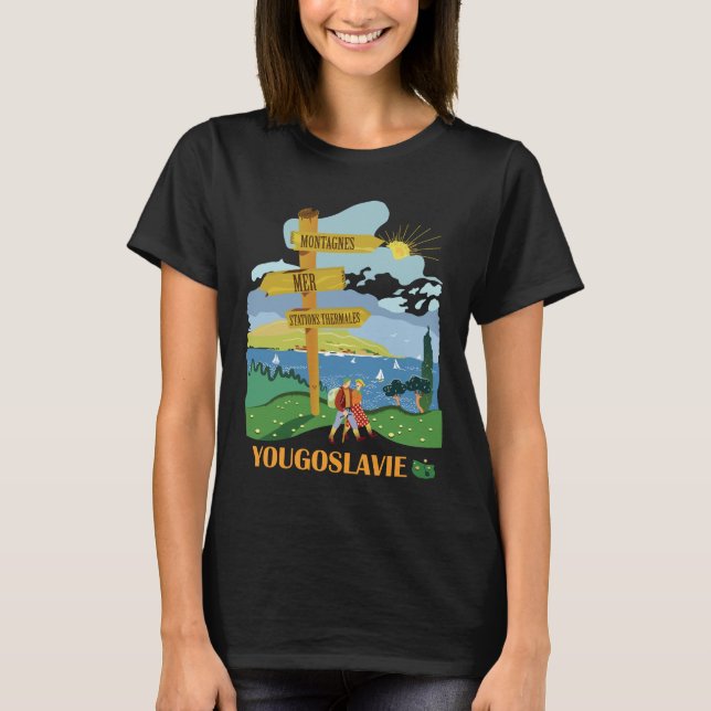 Jugoslavien Par Berg Blå Resa T Shirt (Framsida)