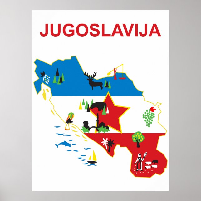Jugoslavien, turistkarta, vintage resa poster (Framsidan)