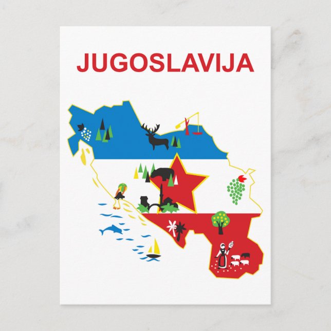 Jugoslavien, turistkarta, vintage resa vykort (Framsida)