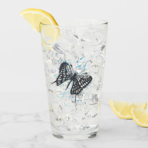 Juice, vatten, Drinking Glass Black butterfly Glaskopp