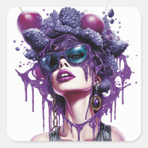Juicified Grape Dam Fyrkantigt Klistermärke
