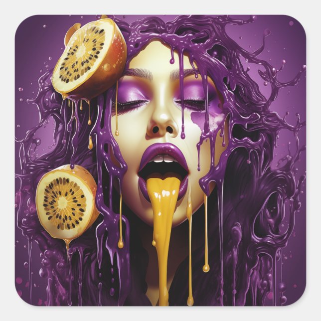 Juicified Passion Fruit Dam Fyrkantigt Klistermärke (Framsida)