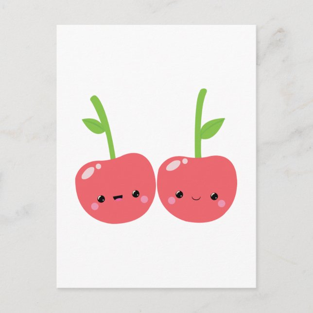 Juicy Cute Kawaii Cherries Vykort (Framsida)