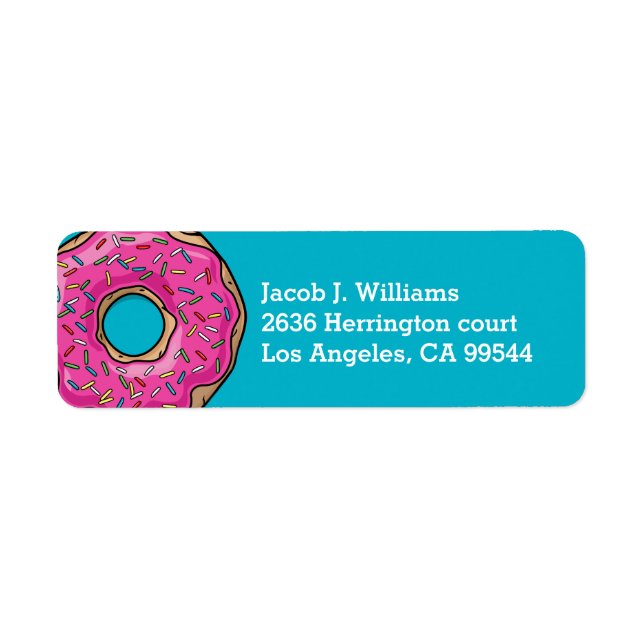 Juicy Delicious Rosa Sprinkled Donut Returadress Etikett (Framsidan)