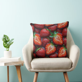 Juicy Fresh Red Strawberries Summer Fruit Pattern Kudde