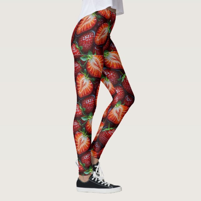 Juicy Fresh Red Strawberries Summer Fruit Pattern Leggings (Höger)