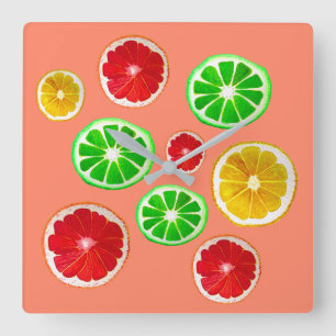 Juicy Fruktcitrus mönster Fyrkantig Klocka