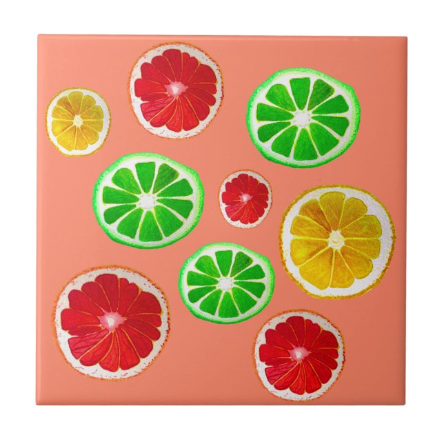 Juicy Fruktcitrus mönster Kakelplatta (Framsidan)