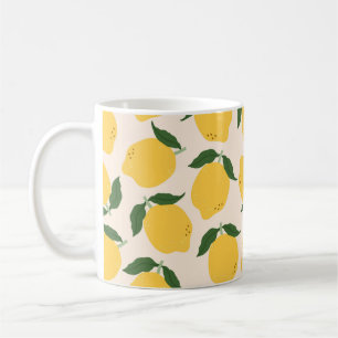 Juicy gult Lemons, grönt löv. Frisk päls Kaffemugg
