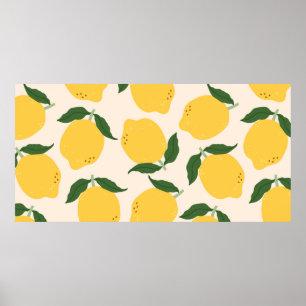 Juicy gult Lemons, grönt löv. Frisk päls Poster