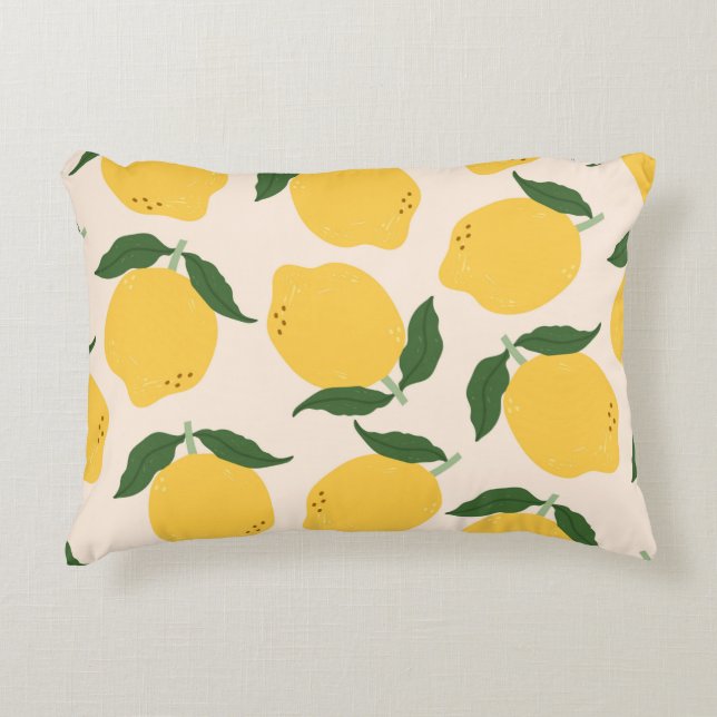 Juicy gult Lemons, grönt löv. Frisk päls Prydnadskudde (Framsidan)