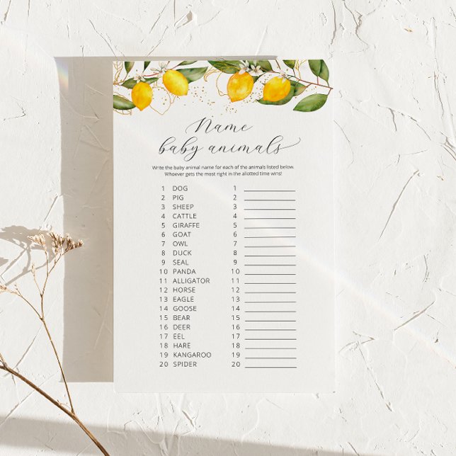 Juicy Gult Namn Baby djur Baby Shower Game (Skapare uppladdad)