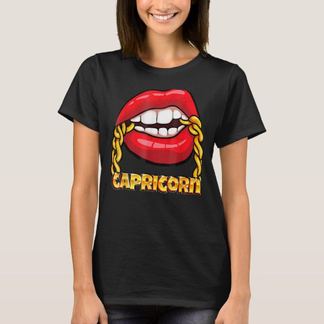 Juicy Läppar Guld chain Capricorn Zodiac-tecken T Shirt (Framsida)