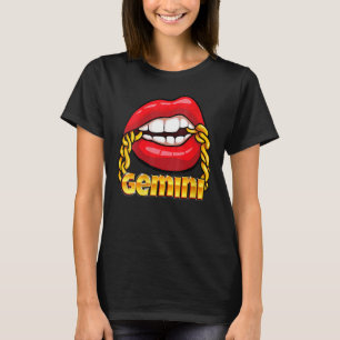 Juicy Läppar Guld chain Gemini Zodiac Sign Costume T Shirt