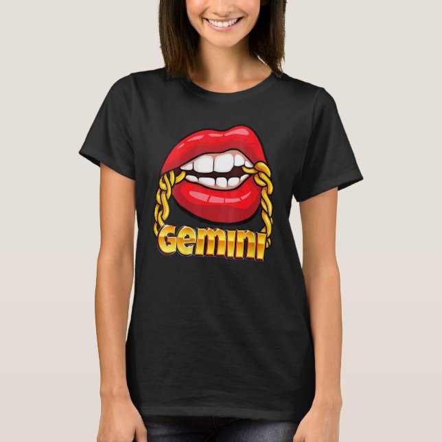 Juicy Läppar Guld chain Gemini Zodiac Sign Costume T Shirt (Framsida)